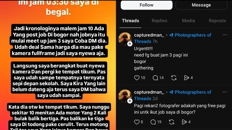 Modus baru begal yang sasar kamera milik fotografer