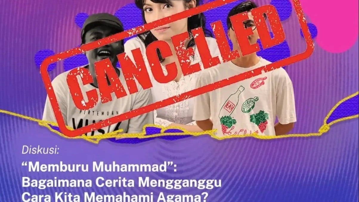 Pamflet diskusi tentang buku Memburu Muhammad karya Feby Indirani dibatalkan viral
