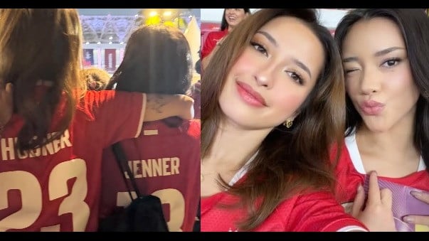 Jennifer Coppen dan Baila Fauri nonton Timnas Indonesia