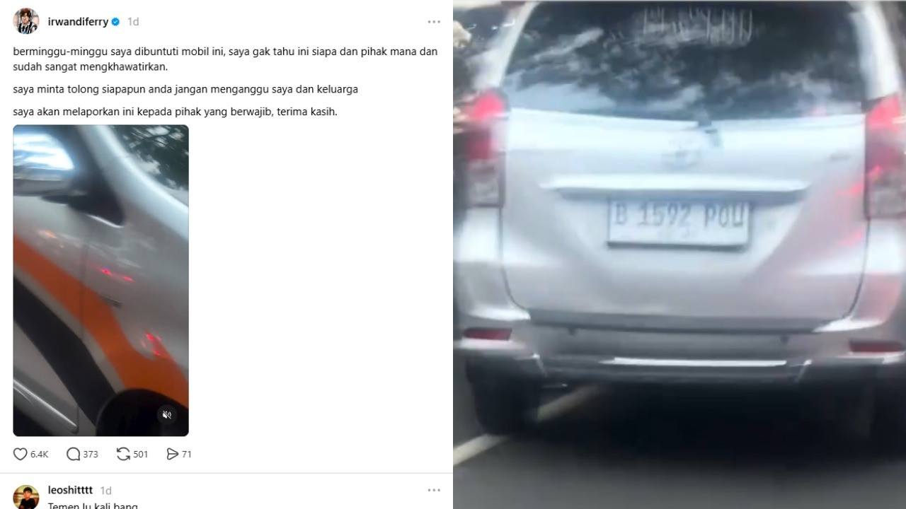 Ferry Irwandi dibuntuti mobil misterius