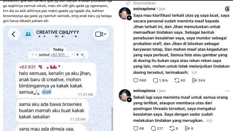 Curhatan senior terhadap anak baru di kantornya lewat Threads