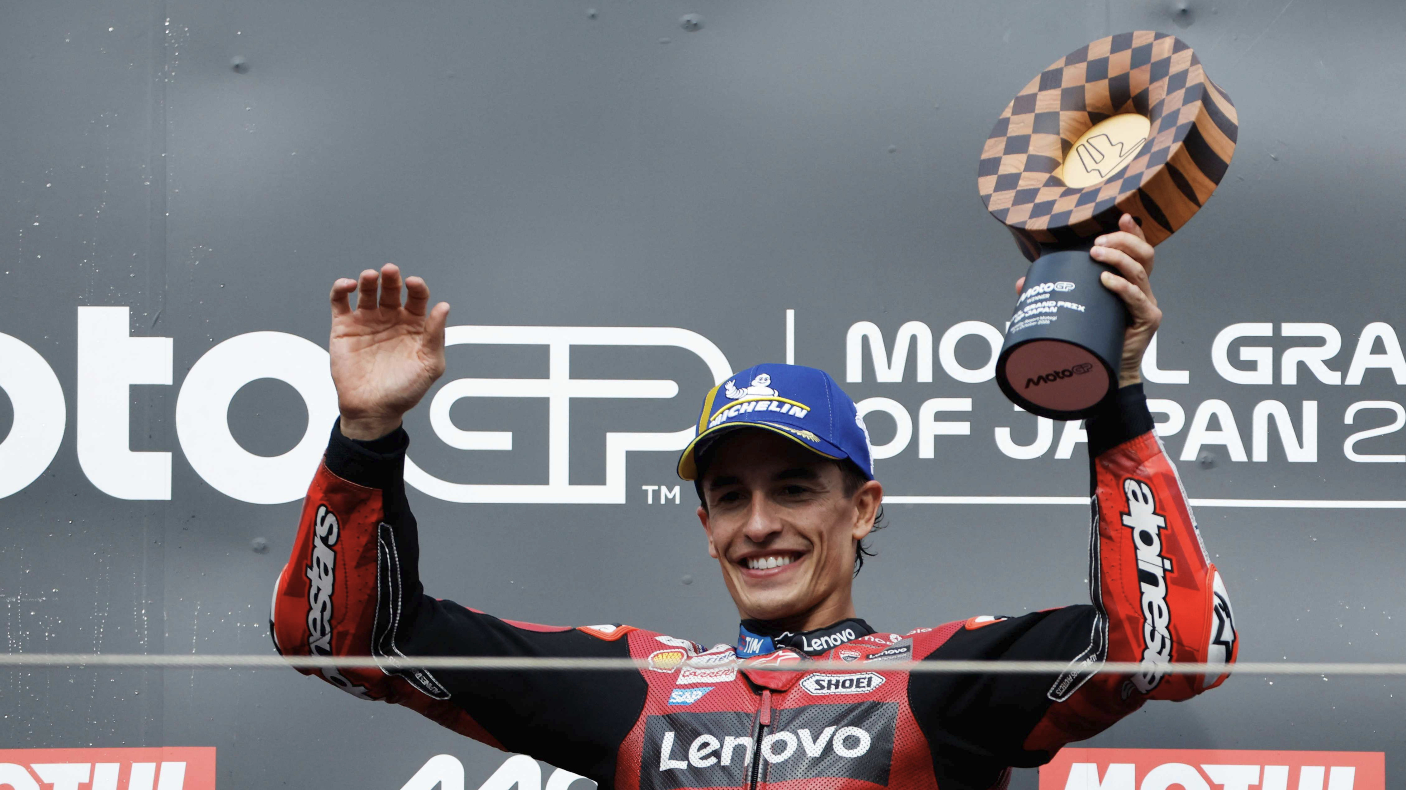 Pembalap Ducati Lenovo, Marc Marquez jadi juara di MotoGP Jepang 2026.