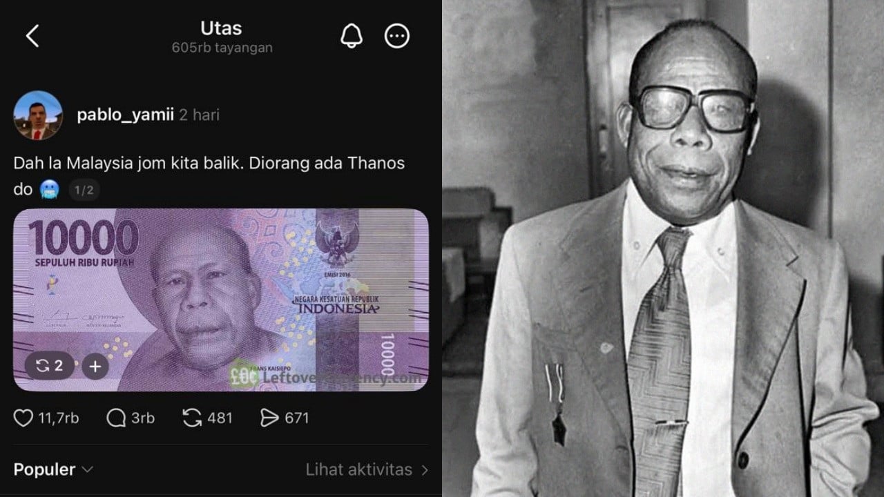 Pecahan uang Rp10 ribu (kiri) dan sosok Frans Kaisiepo (kanan)