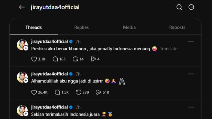 Jirayut nonton Timnas Indonesia
