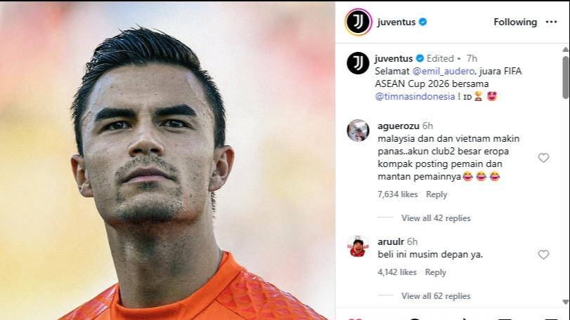 Emil Audero dapat ucapan selamat dari Juventus