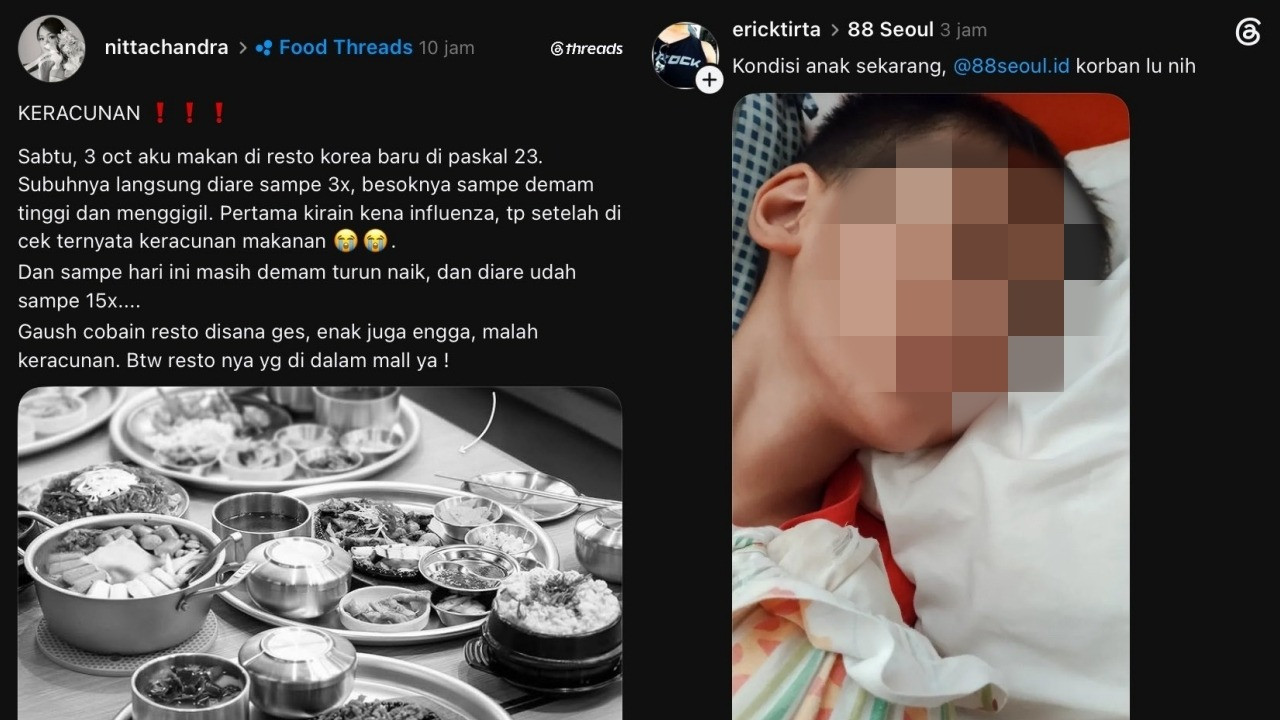 Netizen Threads mengaku mengalami keracunan usai menyantap makanan Korea di restoran 88 Seoul pada 3 Oktober 2026.