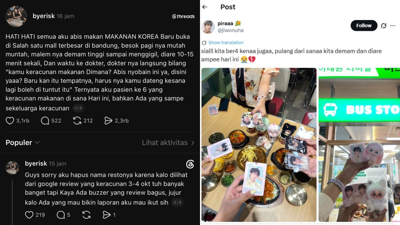 Netizen Threads dan X mengaku mengalami keracunan usai menyantap makanan Korea di restoran 88 Seoul, Bandung, Jawa Barat.