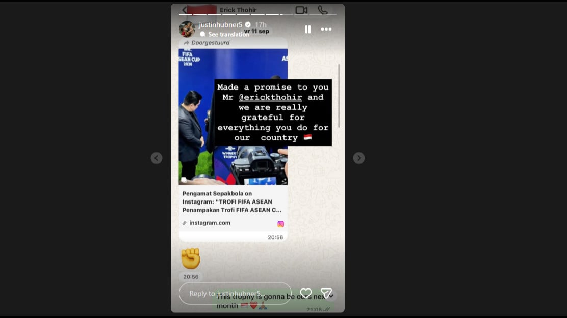 Chat Justin Hubner dengan Erick Thohir