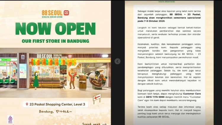 Permintaan maaf Restoran 88 Seoul Paskal Bandung terhadap korban keracunan