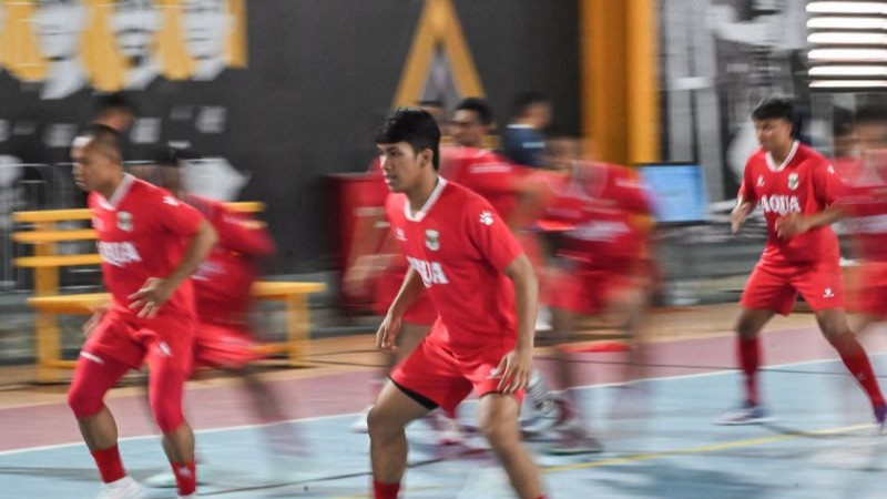 Pemain Timnas Futsal Indonesia di pemusatan latihan di ANFA Arena, Kelapa Gading, Jakarta, Selasa (28/7/2026)