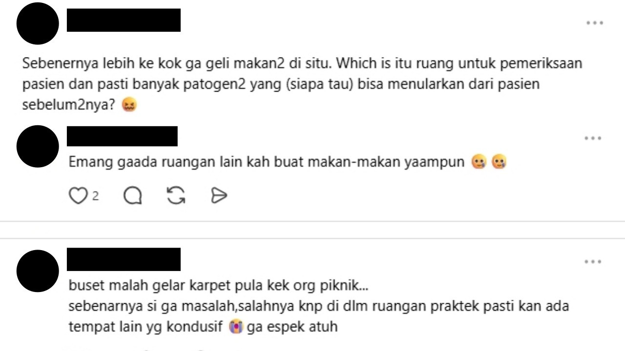 Komentar netizen di Threads soal pasien diusir bidan Poli KB di Puskesmas Pasar Minggu karena mau makan-makan di ruang praktik