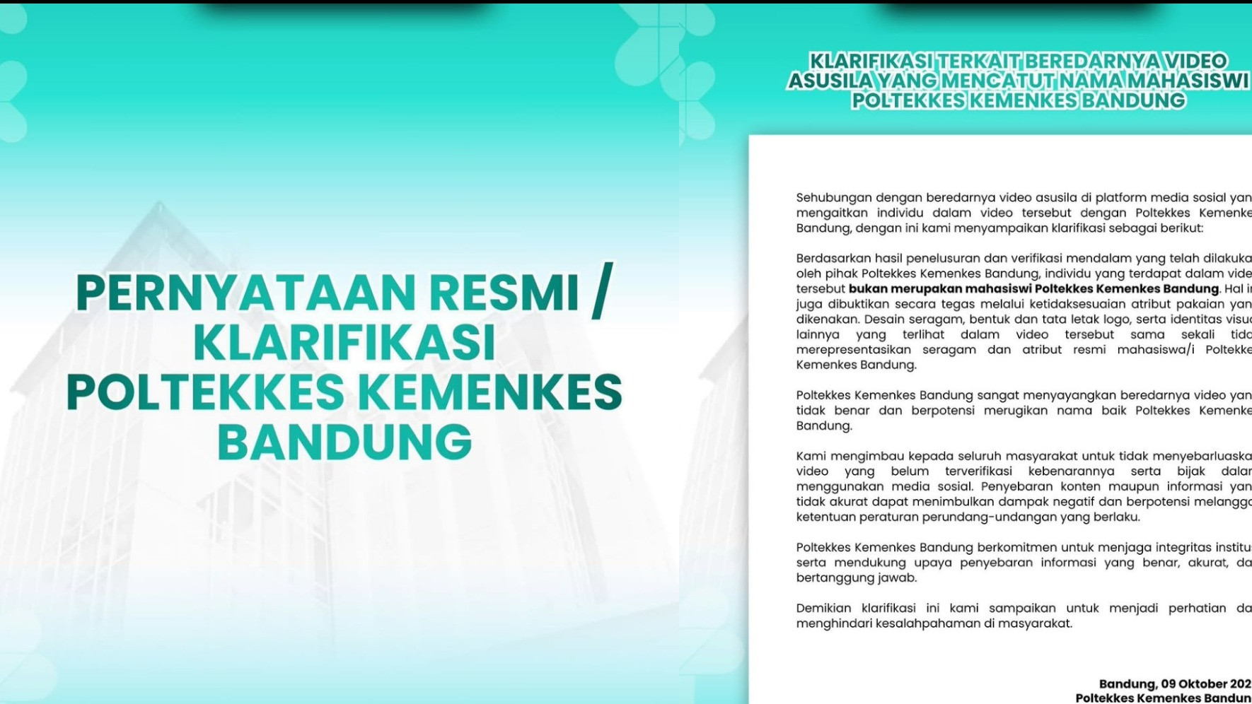 Video Asusila 13 Menit Diduga Pakai Seragam Poltekkes Bandung Viral, Pihak Kampus Ungkap Fakta Ini
