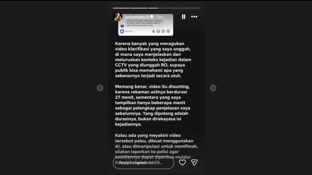 Unggahan Sarwendah tentang video call pribadi Ruben Onsu yang diunggahnya