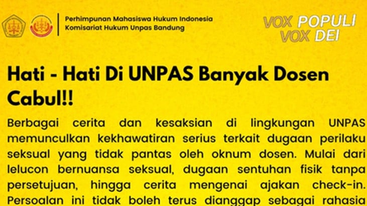 Isu Dugaan Pelecehan Seksual Mahasiswa oleh Dosen di Unpas