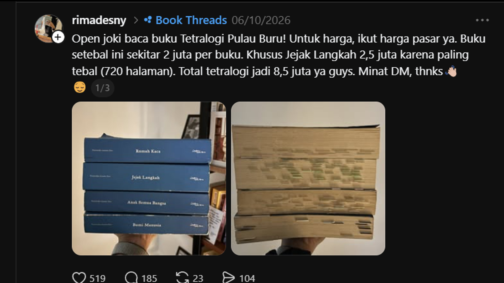 Tarif joki baca buku di Threads seharga iPhone 14