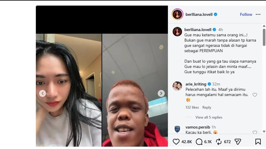 Berlliana Lovell alami dugaan pelecehan saat live TikTok.