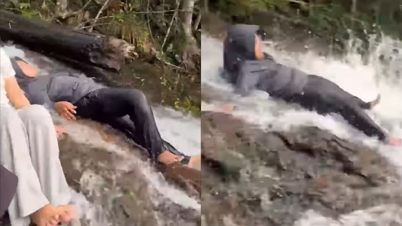 Wanita terjatuh dan hanyut di Air Terjun Robo, Kabupaten Lima Puluh Kota, Sumatera Barat.