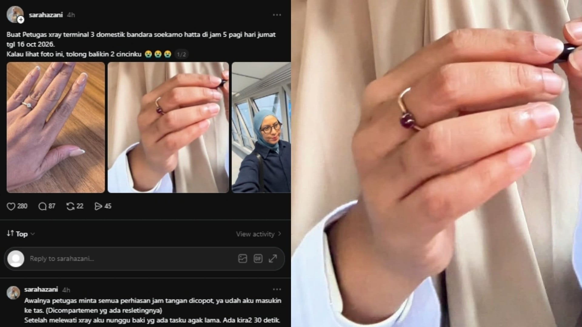 Penumpang Bandara Soetta sebut petugas X-ray tak mengembalikan dua cincin miliknya