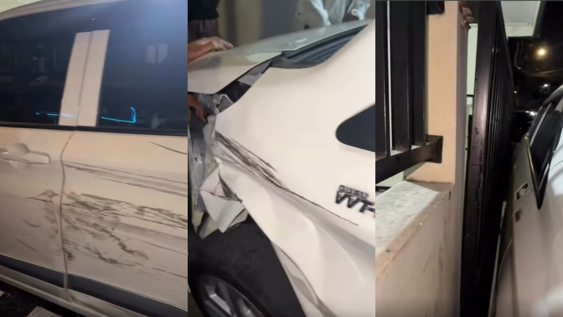 Kerusakan pada mobil Avanza putih yang ditabrak oleh terduga pelaku di Mampang, Jakarta Selatan, Minggu (18/10/2026) dini hari WIB.