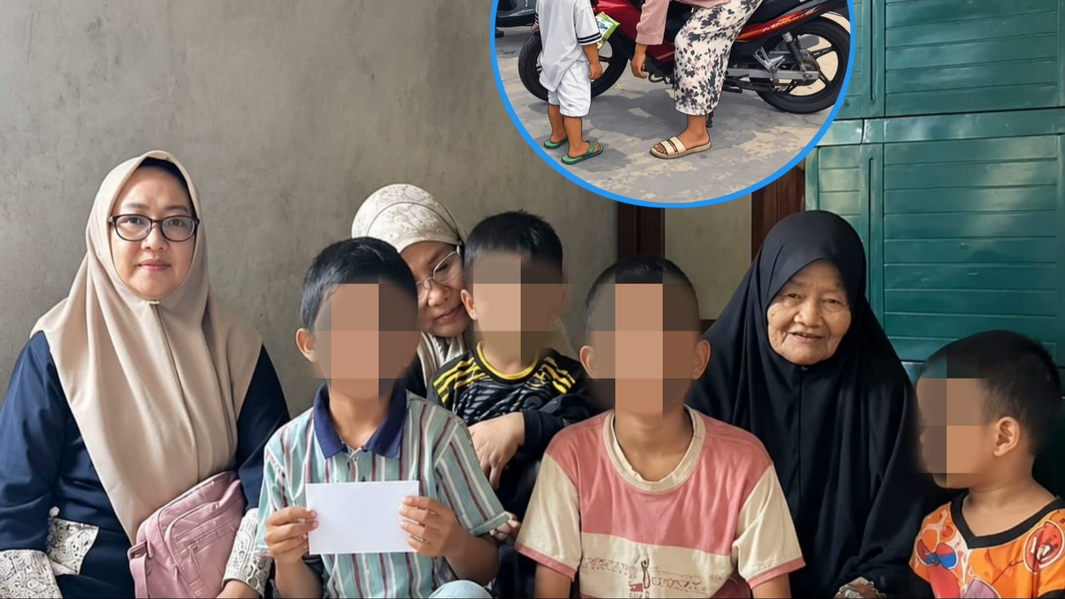 Potret keempat anak yang ibunya meninggal dunia di atas motor di Ponorogo, Jawa Timur