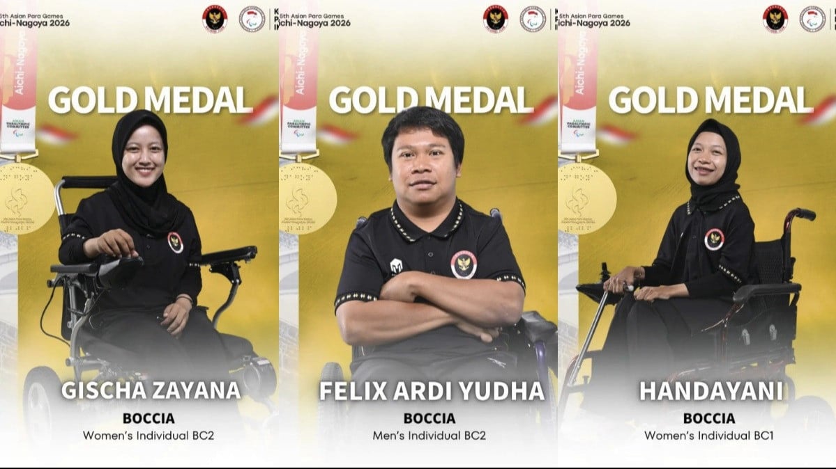 Tiga atlet boccia Indonesia, Gischa Zayana, Felix Ardi Yudha dan Handayani raih medali emas di Asian Para Games 2026