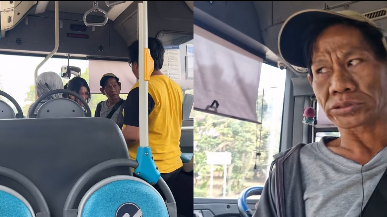 Tampang pria yang diduga Hendak Copet HP Penumpang di Bus TransJakarta Bandara Soetta