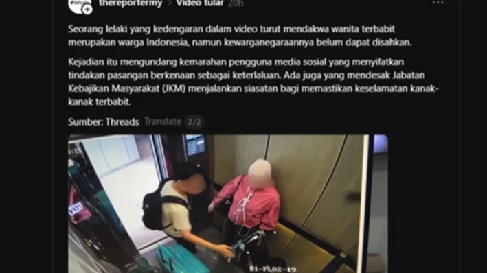 Video Orang Tua Kasar ke Dua Anak Balitanya di Lift saat Berada di Malaysia