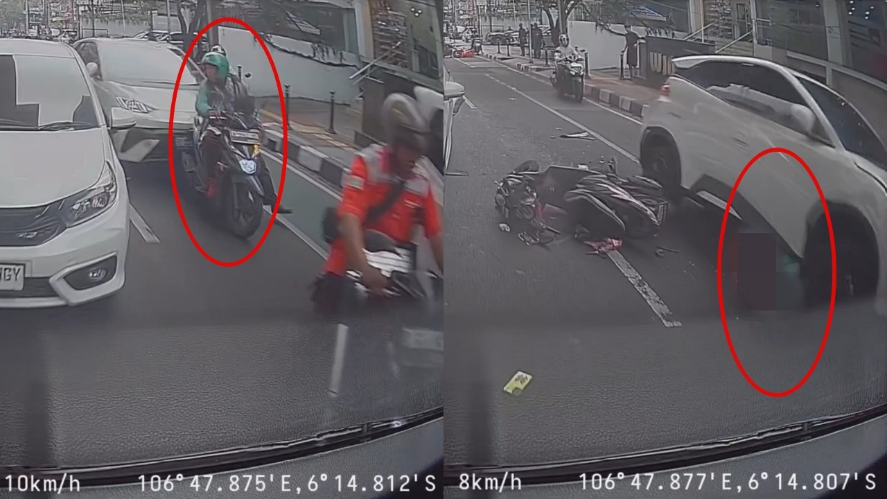 Pengemudi ojol ditabrak mobil listrik di Blok M, Jakarta Selatan