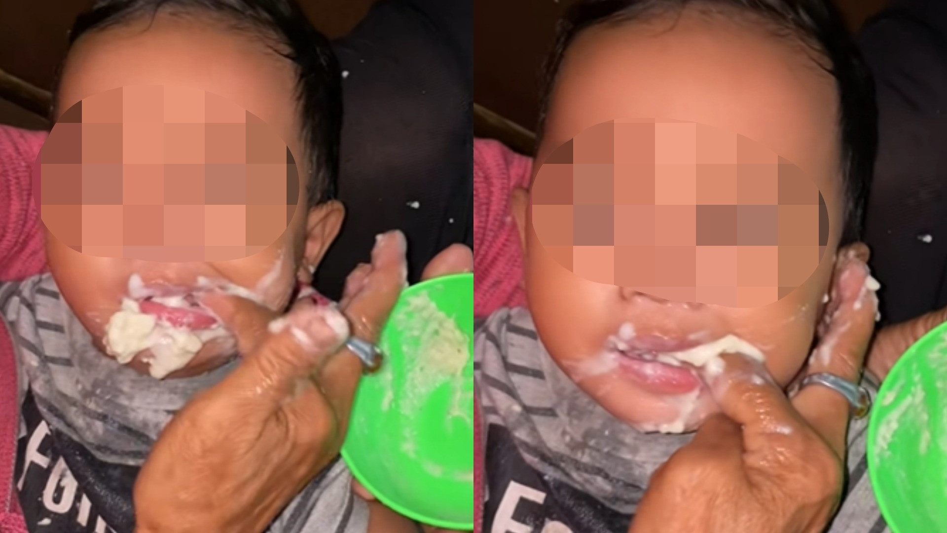 Viral anak disuapi bubur dengan jari hingga tersedak
