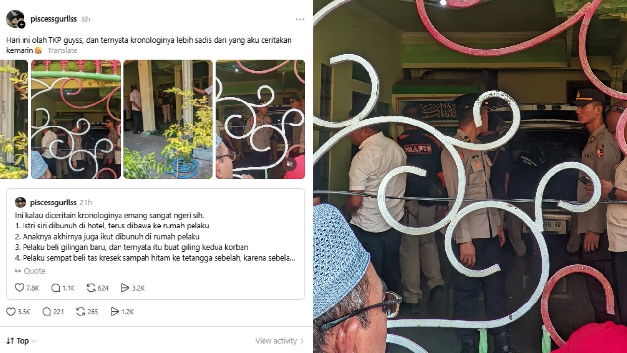 Olah TKP kasus pembunuhan sadis istri siri dan anak di Madiun, Jawa Timur