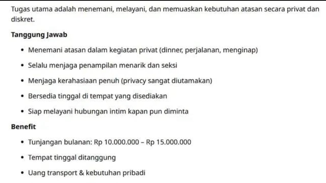 Heboh Loker Sekretaris Pribadi Cantumkan Syarat Bisa Hubungan Intim, Tawaran Gaji Bikin Melongo
