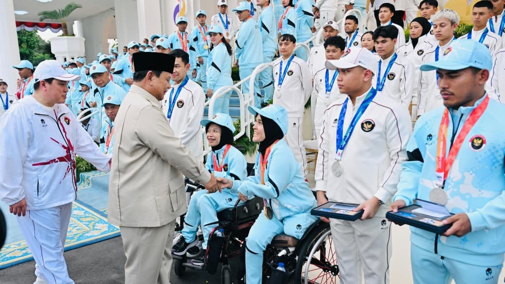 Presiden Prabowo Subianto bersama Menpora Erick Thohir Sambut Atlet Asian Games dan Asian Para Games 2026 di Istana Kepresidenan
