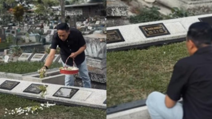 Wali Kota Malang Wahyu Hidayat mendatangi makam almarhumah istrinya Hanik Andriani.