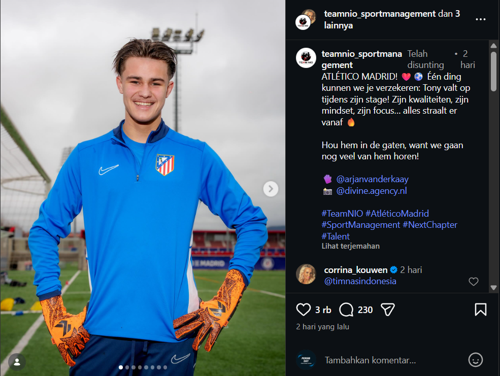 Ibu Tony Kouwen Beri Kode Keras kepada Timnas Indonesia, Kiper Trial di Atletico Madrid Ini Abaikan Belanda Demi Dipanggil John Herdman?
            - galeri foto