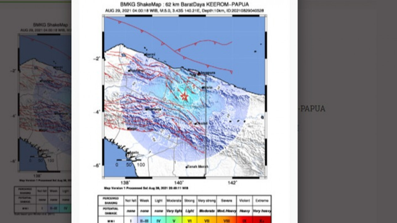 Keerom Papua Diguncang Gempa Magnitudo 5,0