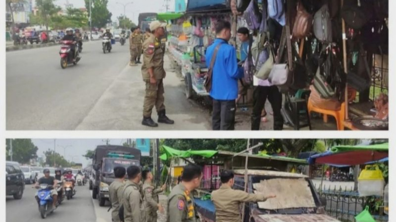 Berjualan di Trotoar, Satpol PP Pekanbaru Tertibkan Para PKL
            - galeri foto