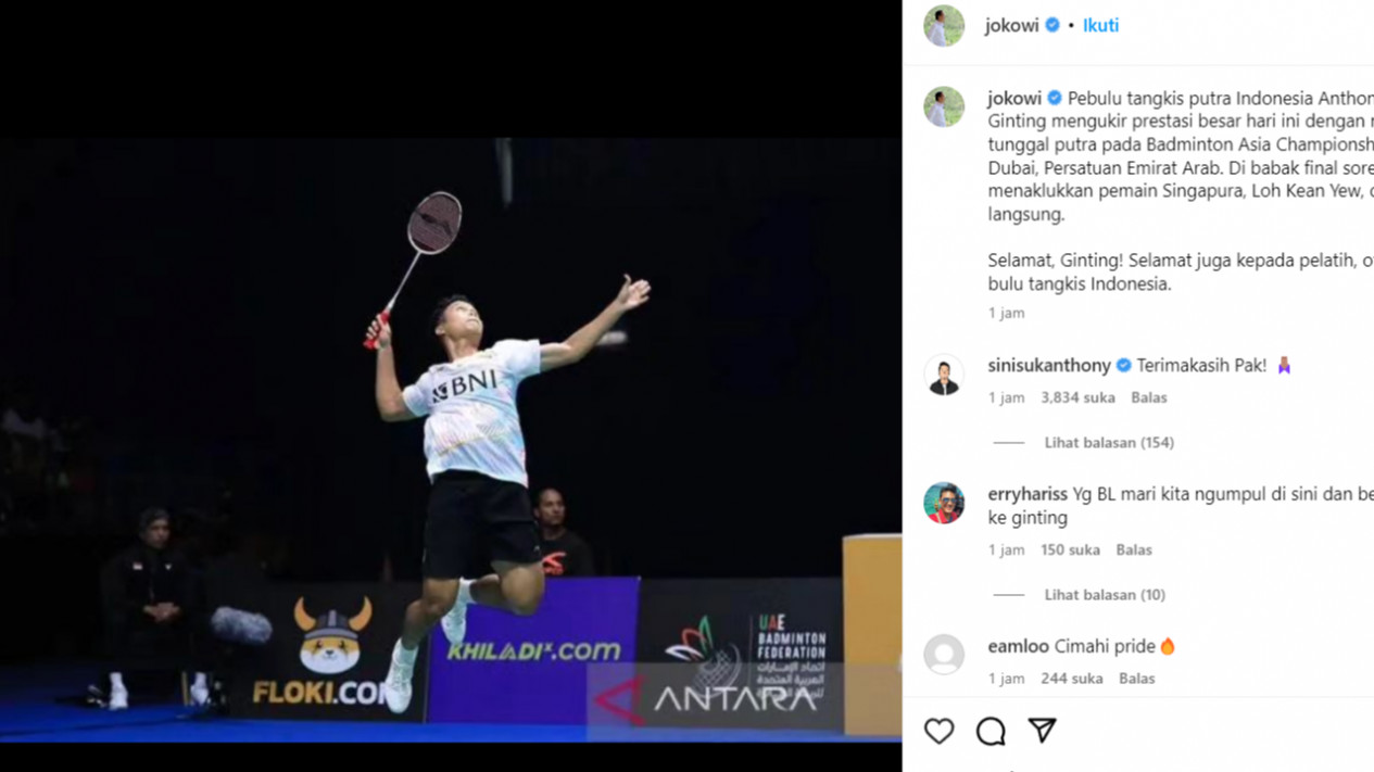 Badminton Asia Championships 2023, Presiden Jokowi: Selamat, Ginting!