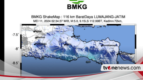 Gempa Bumi Tektonik M Guncang Selatan Jawa Timur Barat Daya Lumajang