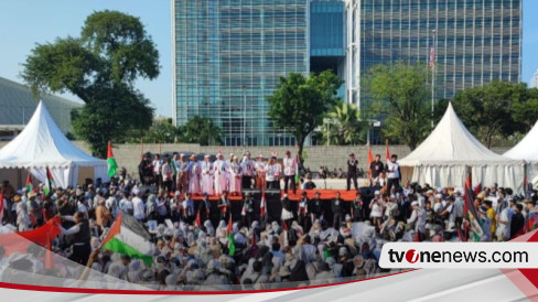 Aksi Bela Palestina di Jakarta Berlangsung di Depan Kedubes AS, Massa Berdzikir dan Shalat Gaib untuk Ismail Haniyeh