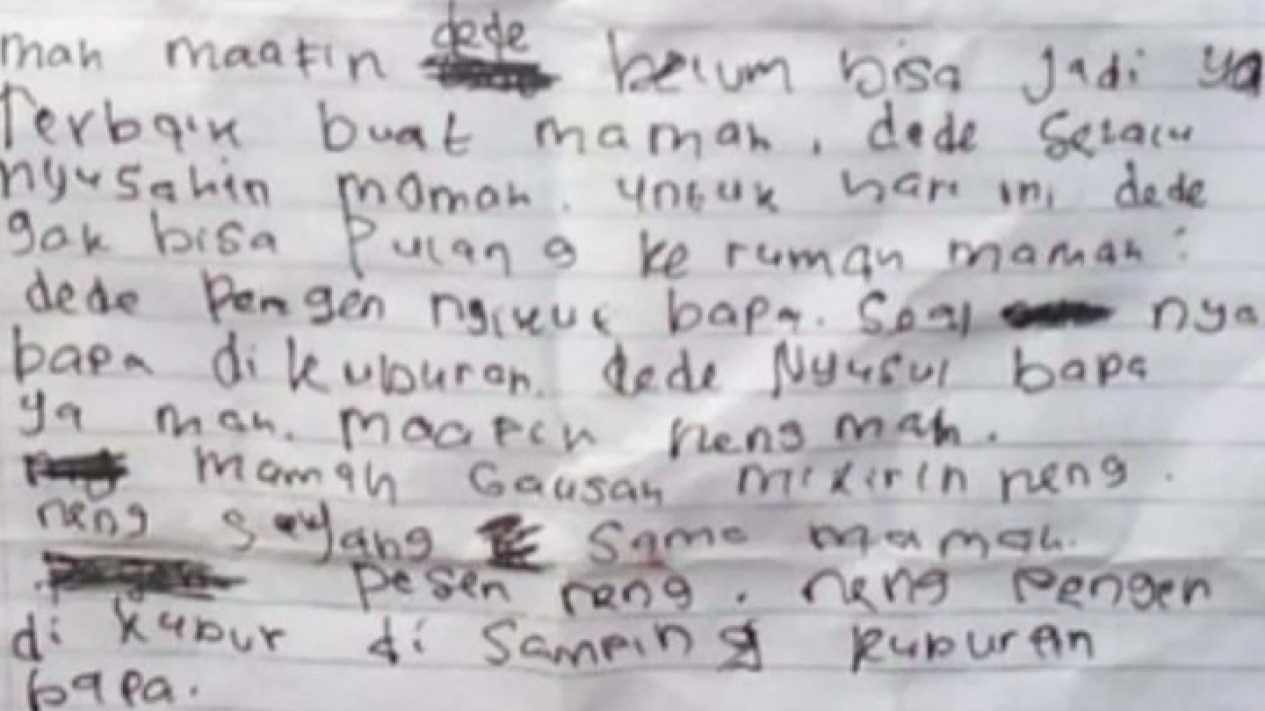 Isi Surat Wasiat Anak Perempuan Usia 14 Tahun Bunuh Diri di Rel Kereta Api Stasiun Lemah Abang: Ingin Dikubur di Samping Kuburan Bapak
            - galeri foto