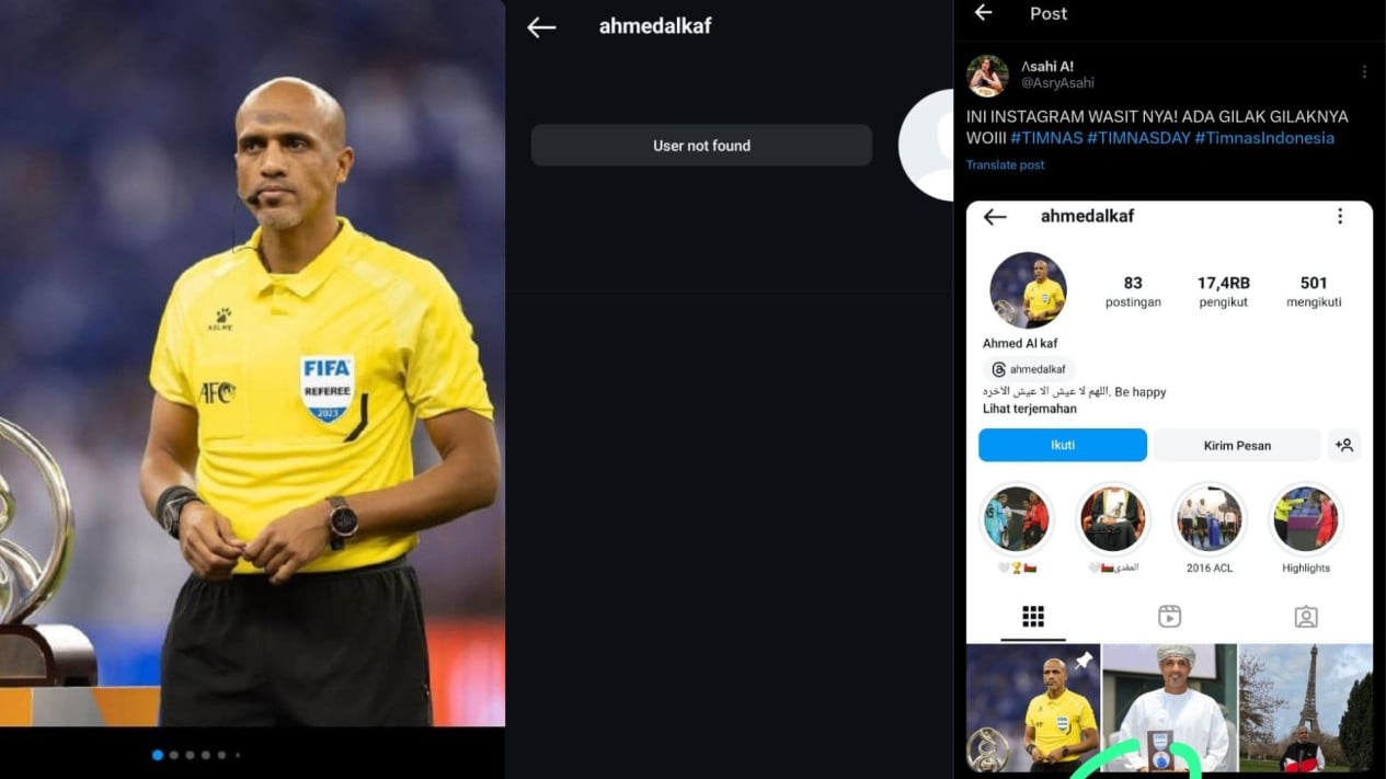 Instagram Ahmed Al Kaf, Wasit Pengadil Timnas Indonesia Vs Bahrain Lenyap Seketika Meski Punya 17 Ribu Pengikut, Di-report Warganet?
            - galeri foto