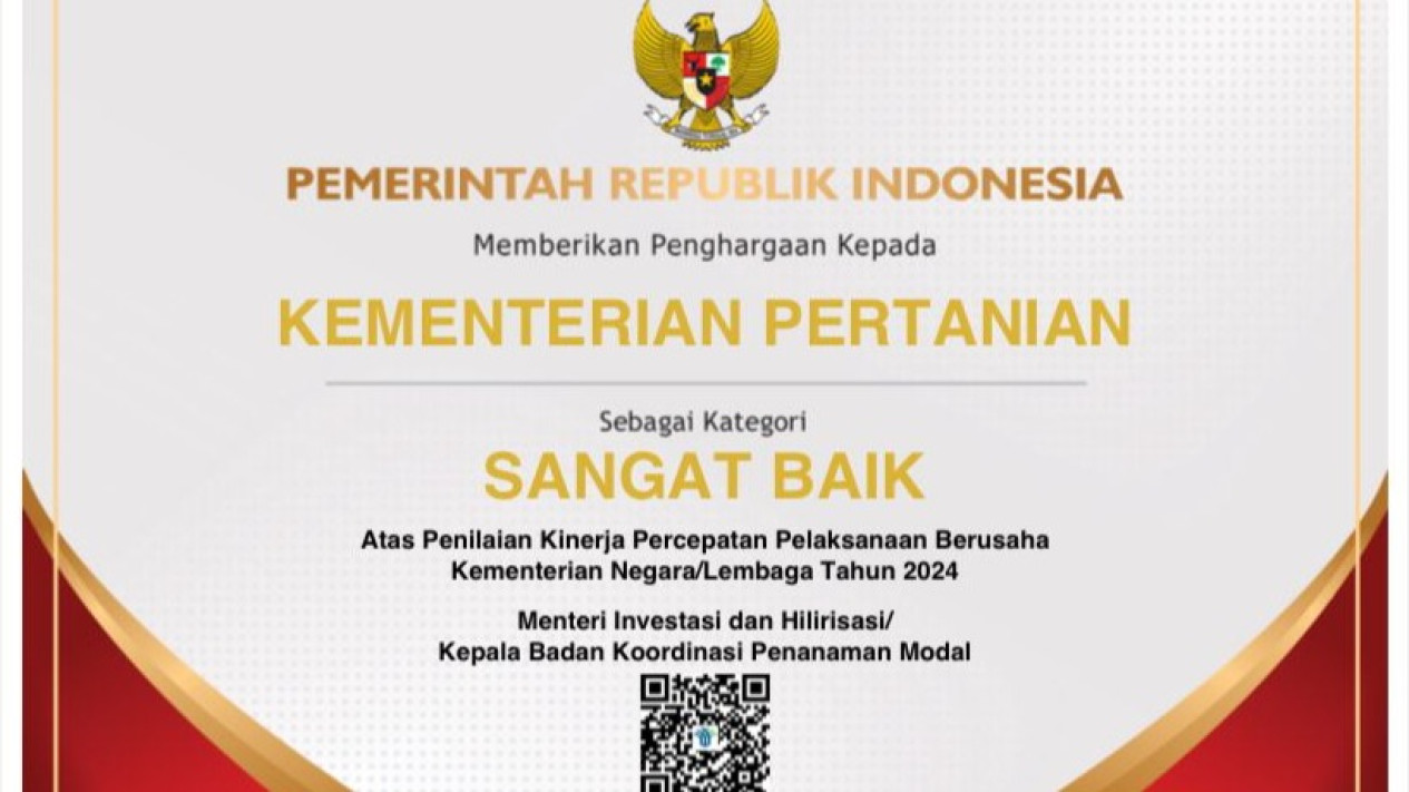 Kementan Raih Penghargaan Sangat Baik Untuk Penilaian Kinerja Percepatan Pelaksanaan Berusaha Tahun 2024
            - galeri foto